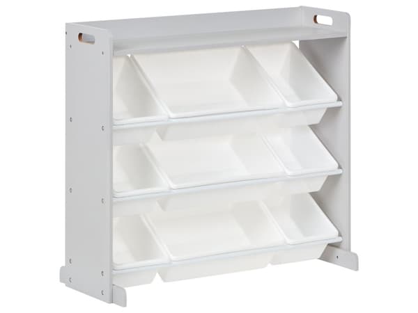 Hylde med 9 opbevaringskasser gråhvid MDF plastkasser opbevaring moderne stil børneværelse