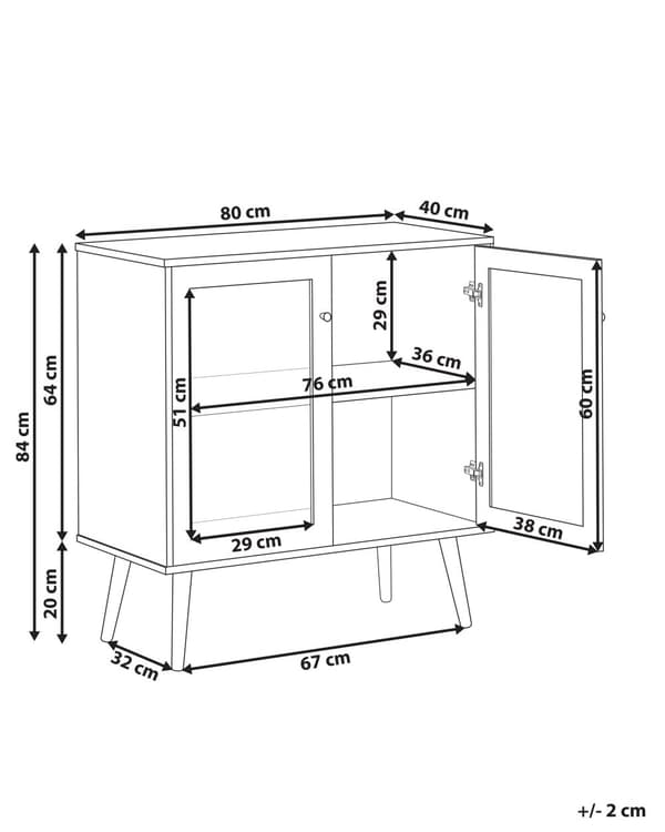2-dørs Skjenk i Lyst Tre Sponplater Bein i Furu 1 Hylle med Glassfront Minimalistisk Stil