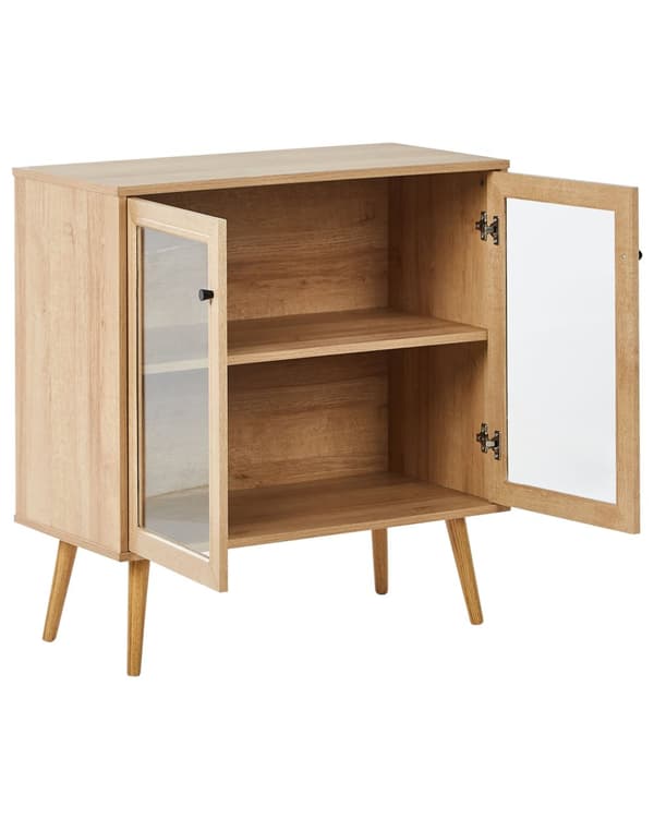 2-dørs Skjenk i Lyst Tre Sponplater Bein i Furu 1 Hylle med Glassfront Minimalistisk Stil