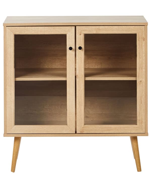 2-dørs Skjenk i Lyst Tre Sponplater Bein i Furu 1 Hylle med Glassfront Minimalistisk Stil