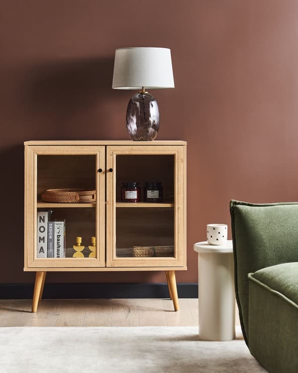 2-dørs Skjenk i Lyst Tre Sponplater Bein i Furu 1 Hylle med Glassfront Minimalistisk Stil