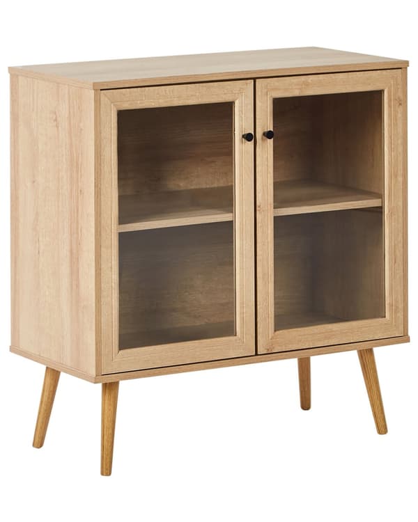 2-dørs Skjenk i Lyst Tre Sponplater Bein i Furu 1 Hylle med Glassfront Minimalistisk Stil