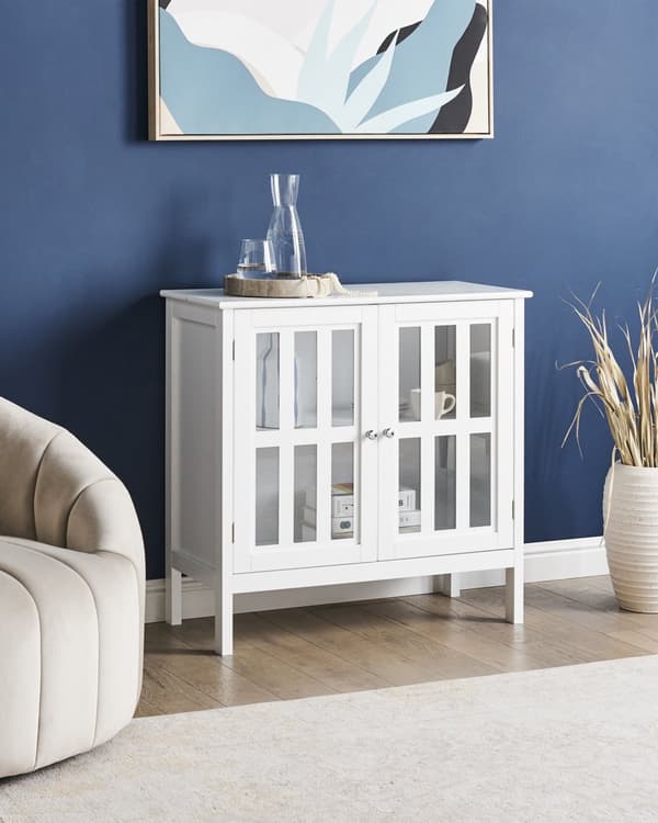 Skjenk Hvit 2-dørs Skap Oppbevaring Meditarrean Stil Minimalistisk Design