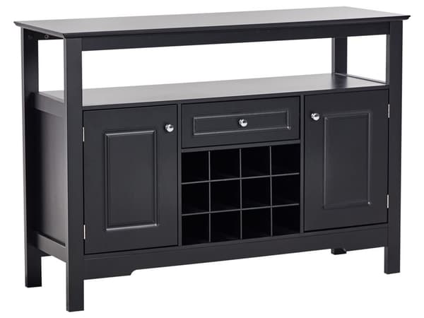 Skjenk Svart MDF med Glassfronter 2 Dørhyller Skuff Vinhylle Meditarrean Stil Skjenk Gang