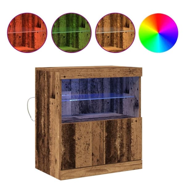 vidaXL Sivukaluste LED-valoilla Vanhasta Puusta 60x37x67 cm