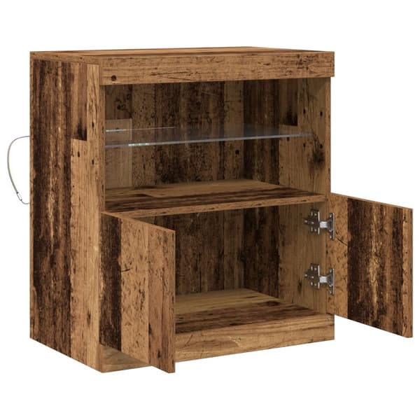 vidaXL Sivukaluste LED-valoilla Vanhasta Puusta 60x37x67 cm