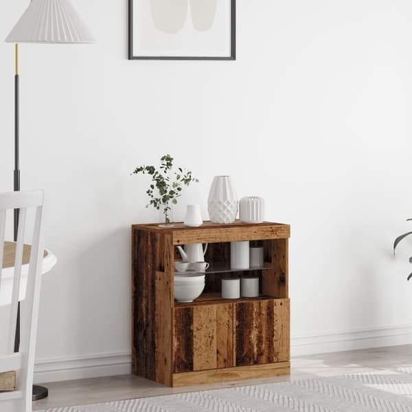 vidaXL Sivukaluste LED-valoilla Vanhasta Puusta 60x37x67 cm