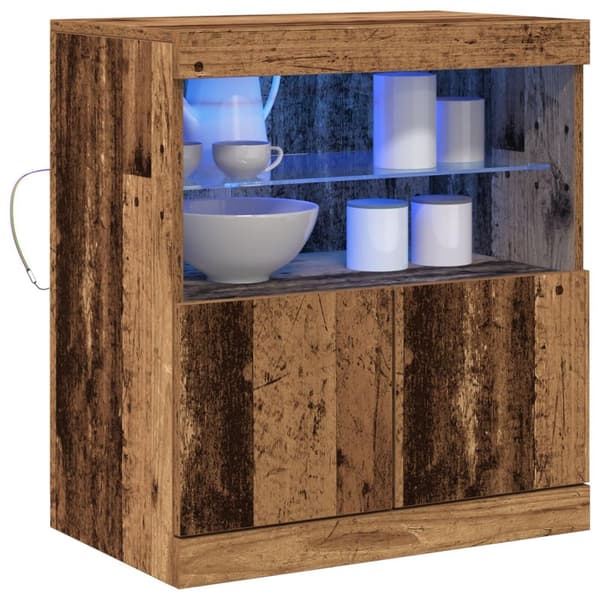 vidaXL Sivukaluste LED-valoilla Vanhasta Puusta 60x37x67 cm