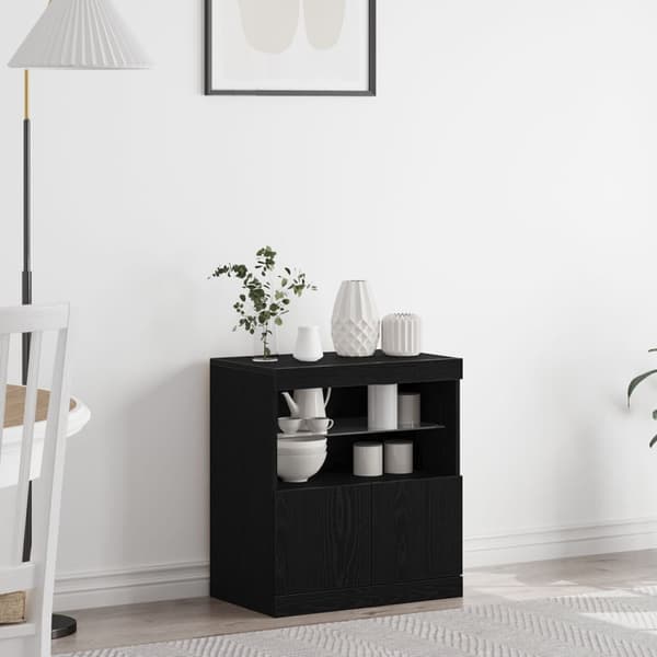 vidaXL Skap med LED-lamper Svart Eik 60x37x67 cm