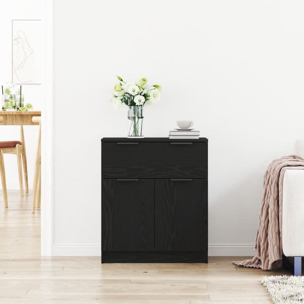 vidaXL Sideboard Sort Eg Konstrueret Træ Medium Opbevaring