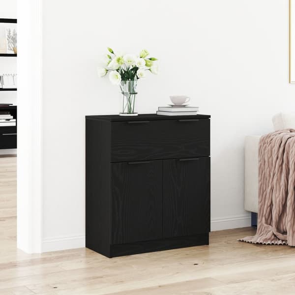 vidaXL Sideboard Sort Eg Konstrueret Træ Medium Opbevaring