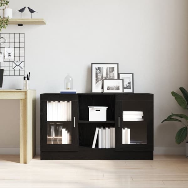 vidaXL Sideboard Sort eg Konstrueret træ og glas Mellem Sideboard