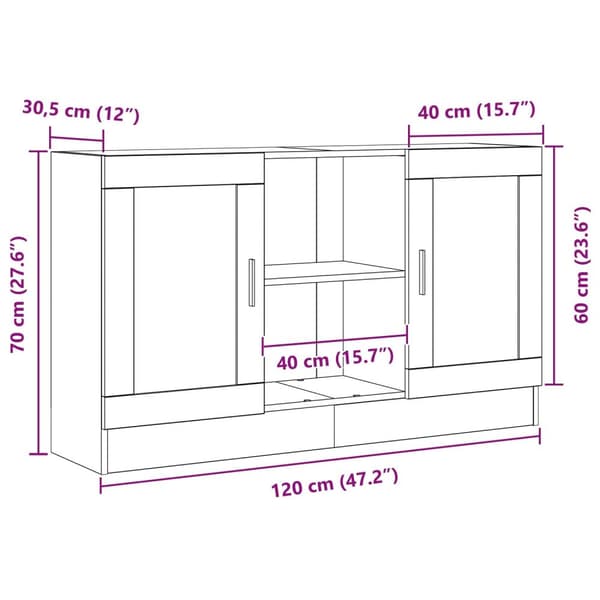 vidaXL Sideboard Sort eg Konstrueret træ og glas Mellem Sideboard