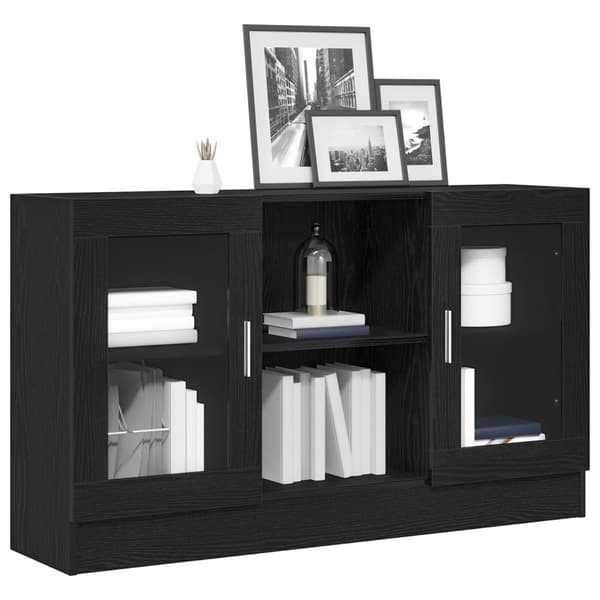 vidaXL Sideboard Sort eg Konstrueret træ og glas Mellem Sideboard