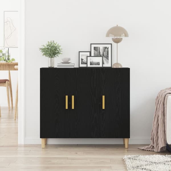 vidaXL Sideboard Sort Egetræ Konstrueret Træ Medium