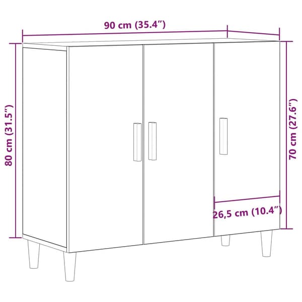 vidaXL Sideboard Sort Egetræ Konstrueret Træ Medium