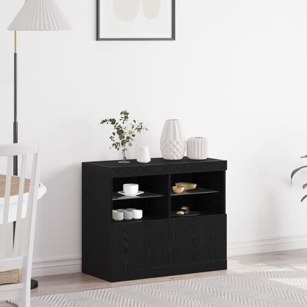 vidaXL Skab Sort egetræ Konstrueret træ, MDF Medium Buffet Rektangulær