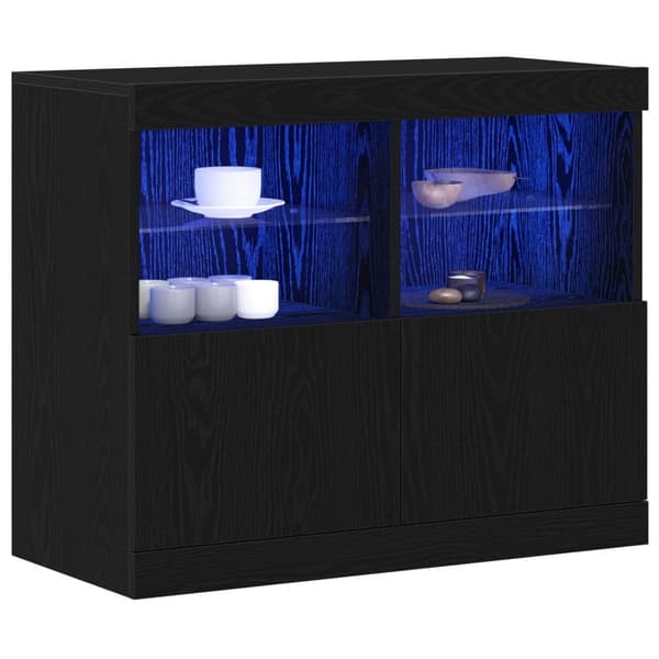 vidaXL Sideboard med LED lys svart eik 81x37x67 cm