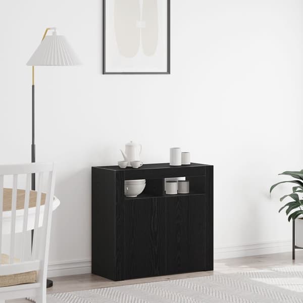 vidaXL Sivupöytä LED-valoilla, musta tammi, 80x35x75 cm, teknistä puuta