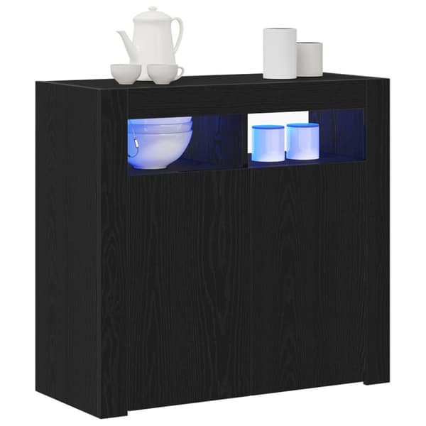 vidaXL Sivupöytä LED-valoilla, musta tammi, 80x35x75 cm, teknistä puuta