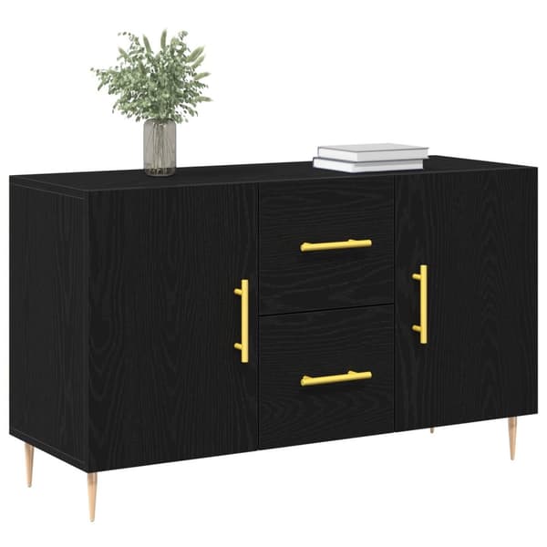 vidaXL Sideboard Sort Egetræ Massivt Egetræ Medium Sort Egetræ Sideboard