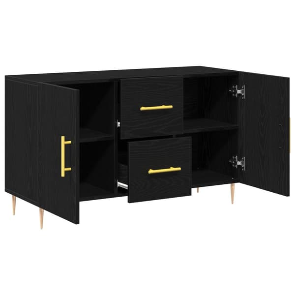 vidaXL Sideboard Sort Egetræ Massivt Egetræ Medium Sort Egetræ Sideboard