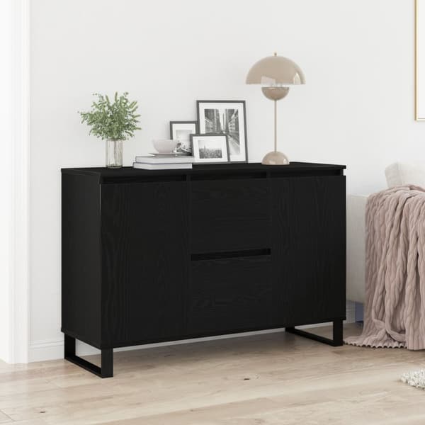 vidaXL Sideboard Sort egetræ MDF med sort egetræ finer Medium