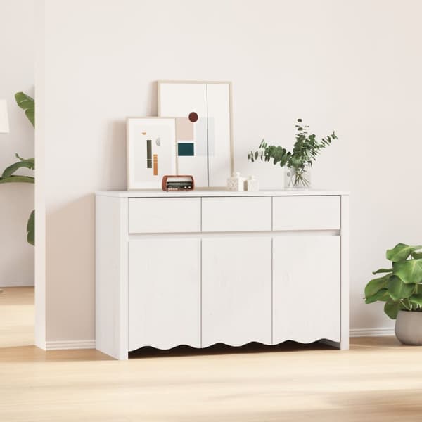 vidaXL Sivupöytä "DRAMMEN" Valkoinen 114x43x75,5 cm Massiivipuu Männystä