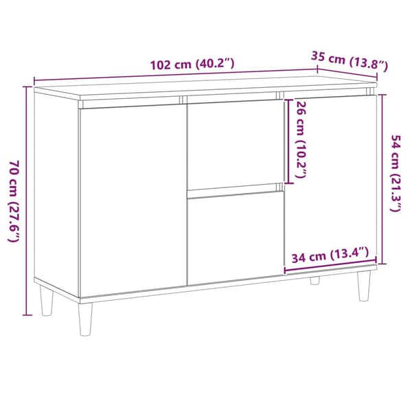 vidaXL Sivupöytä Musta Tammi 101x35x60 cm Tekokuitu