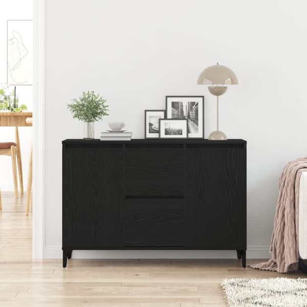 vidaXL Sideboard Svart ek Massiv Ek, Pulverlackerat Stål Medium