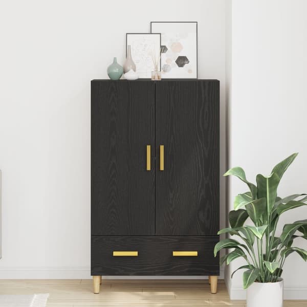 vidaXL Highboard mustasta tammesta, 70x31x115 cm, valmistettu teknisestä puusta