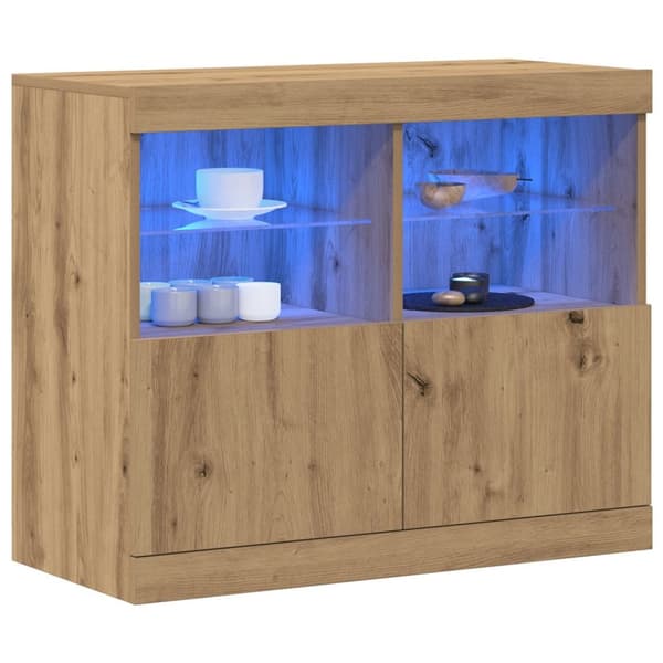 vidaXL Sideboard med LED-lamper Artisan Oak 81x37x67 cm