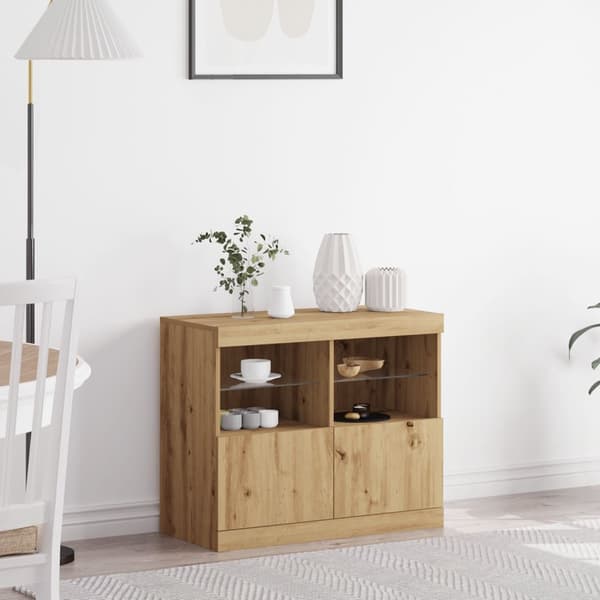 vidaXL Sideboard med LED-lamper Artisan Oak 81x37x67 cm