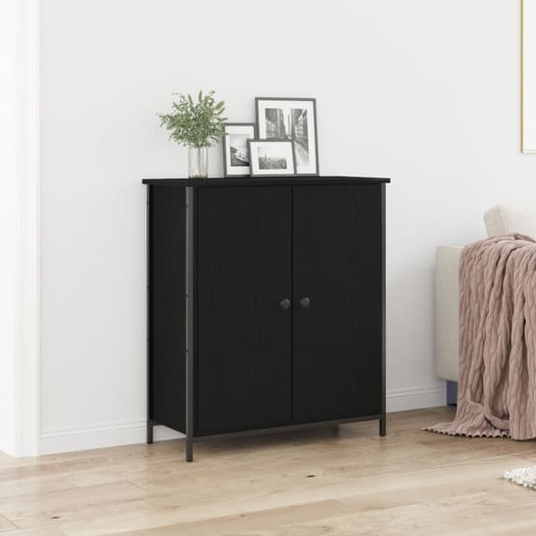 vidaXL Sivupöytä Musta Tammi 70x30x80 cm Tekninen Puu ja Teräs
