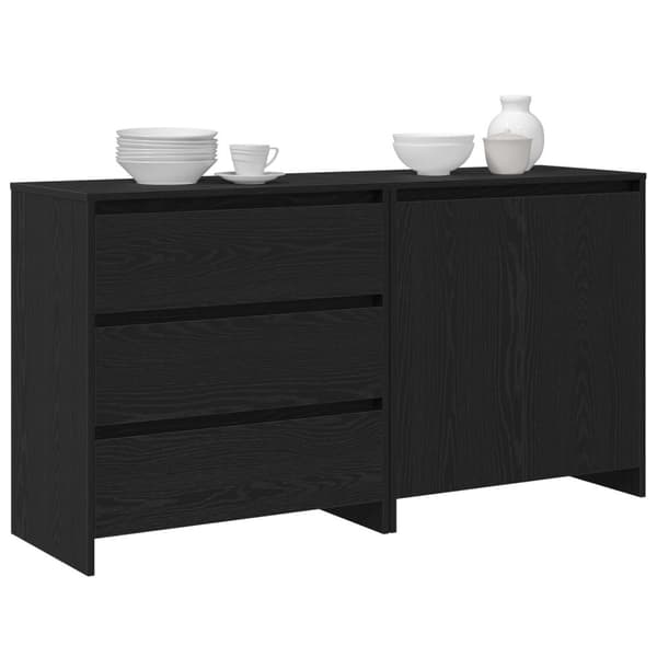 vidaXL Sideboard Set av 2 Svart ek Konstruerat trä Stor Buffé