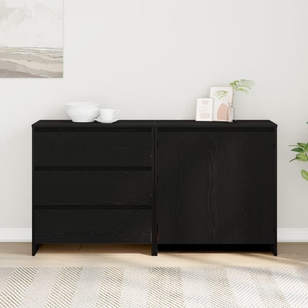 vidaXL Sideboard Set av 2 Svart ek Konstruerat trä Stor Buffé