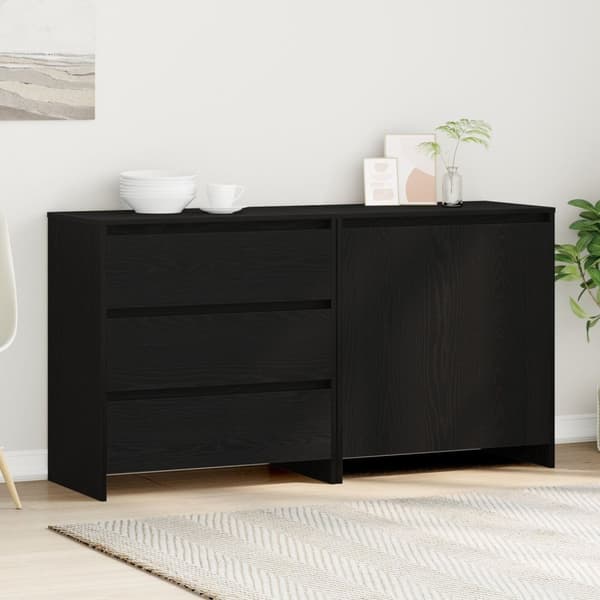 vidaXL Sideboard Set av 2 Svart ek Konstruerat trä Stor Buffé