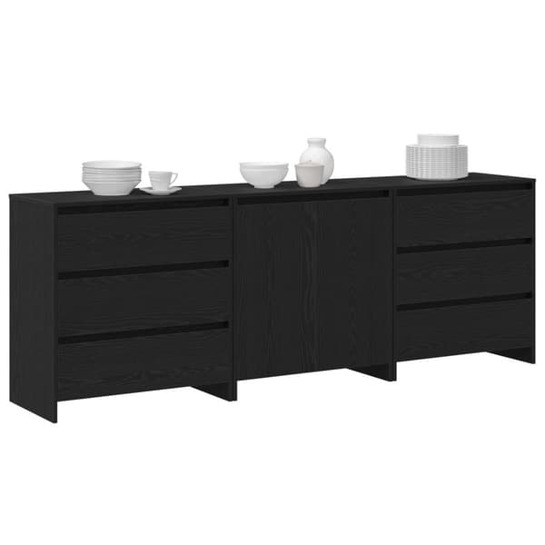 vidaXL Skænk Sæt af 3 Sort eg Konstrueret træ Medium Sort eg buffet