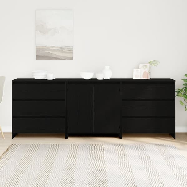 vidaXL Skænk Sæt af 3 Sort eg Konstrueret træ Medium Sort eg buffet