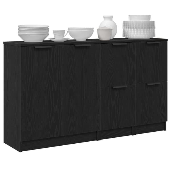 vidaXL Sideboards 3 stk Svart Eikebelagt Tre