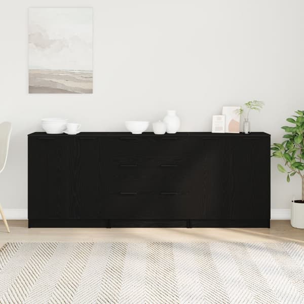 vidaXL Sideboard Sæt af 3 Sort egetræ MDF Mellem Sort egetræ sideboard