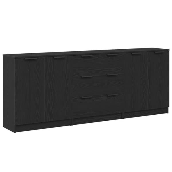 vidaXL Sideboard Sæt af 3 Sort egetræ MDF Mellem Sort egetræ sideboard