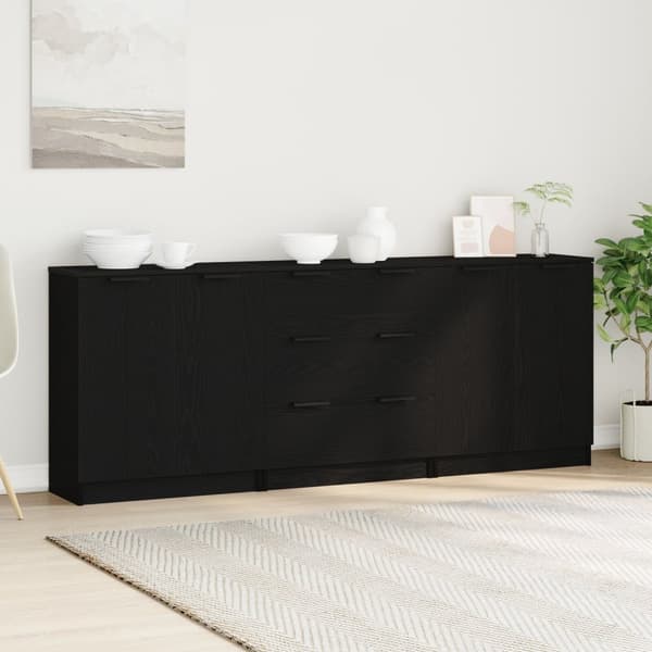 vidaXL Sideboard Sæt af 3 Sort egetræ MDF Mellem Sort egetræ sideboard