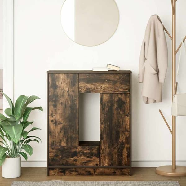 vidaXL skænk med skuffer og låger 73x31x90 cm røget egetræ