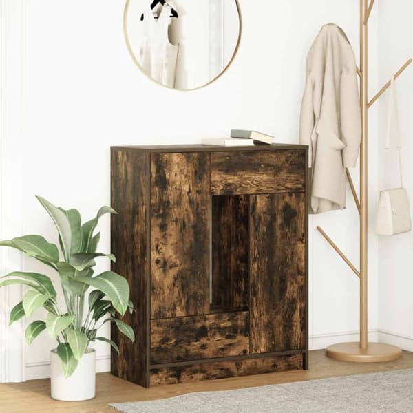 vidaXL skænk med skuffer og låger 73x31x90 cm røget egetræ