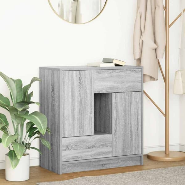 vidaXL skænk med skuffer og låger 70,5x34x74,5 cm grå sonoma-eg