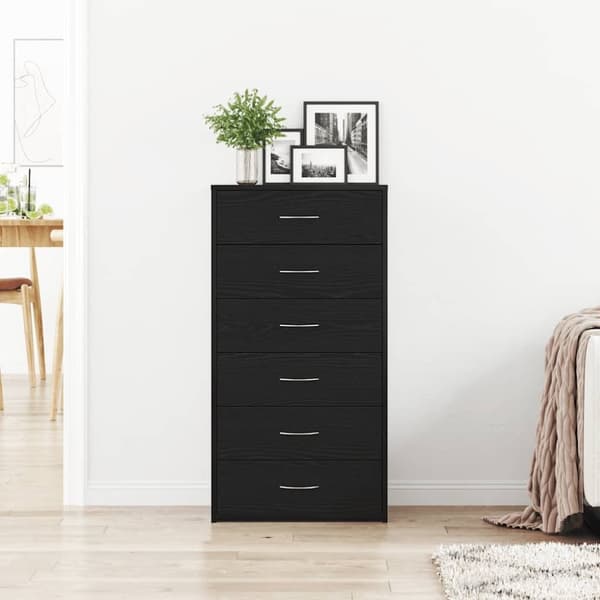 vidaXL skænk med 6 skuffer 50x34x96 cm konstrueret træ sort egetræ