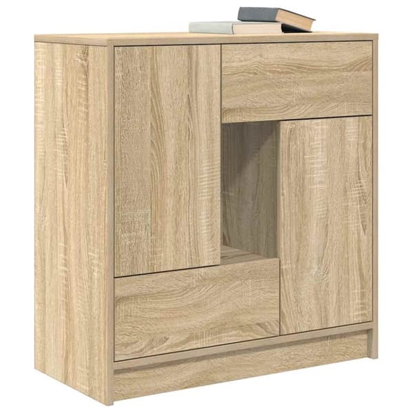 vidaXL Skjenk med skuffer og dører svart eik 70,5x34x74,5 cm
