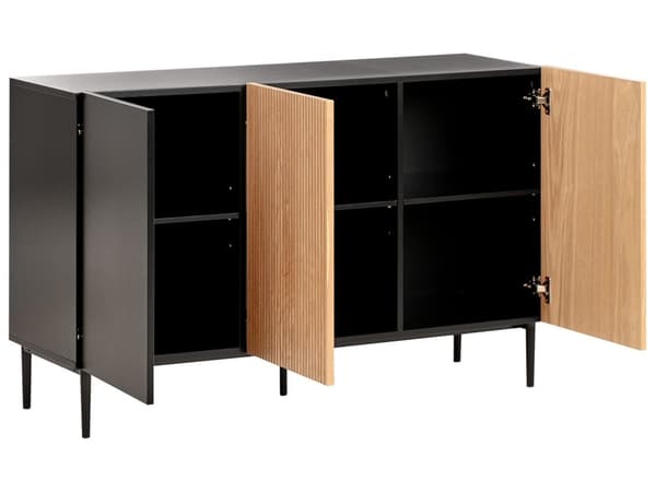 Skjenk Brun Svart MDF Metallben 3 dører Riflet front Moderne design Oppbevaring