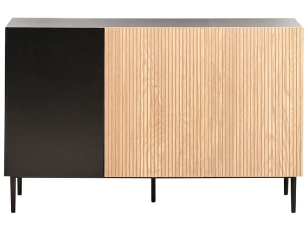 Skjenk Brun Svart MDF Metallben 3 dører Riflet front Moderne design Oppbevaring